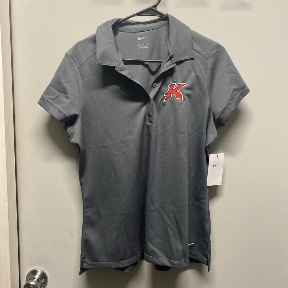 Nike Golf Women's Shirt Top Dri-Fit XL Sports Gray Short Sleeve Polo "k" Symbol